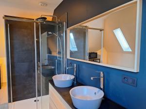 胡伊埃拉尔特Brussels countryside的一间带两个盥洗盆和淋浴的浴室