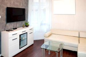 比托姆Apartament Moniuszki Starówka Bytom 40m2的带沙发和平面电视的客厅