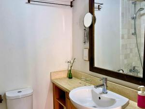 Psematismenos埃夫卡波斯乡间别墅的一间带水槽、卫生间和镜子的浴室