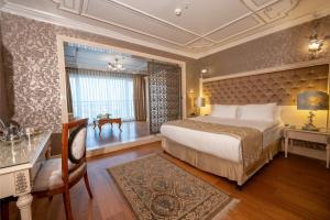 伊斯坦布尔塔克西姆中央宫酒店的一间酒店客房,一间设有一张床和一张书桌