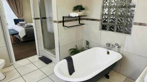 PlattekloofPlattekloof Premium Lodge的一间带水槽、淋浴和卫生间的浴室