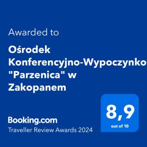 扎科帕内Ośrodek Konferencyjno-Wypoczynkowy "Parzenica" w Zakopanem的带有更新为ocheck kentengonia字的手机的截图
