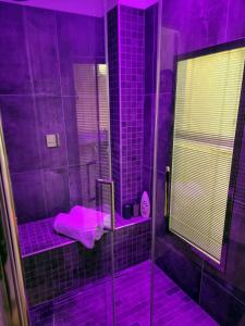 博洛尼亚Garden Suite的紫色浴室设有紫色瓷砖淋浴