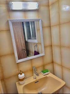 利马索尔Urban Retreat - Your Ideal Getaway in Limassol的一间带水槽和镜子的浴室