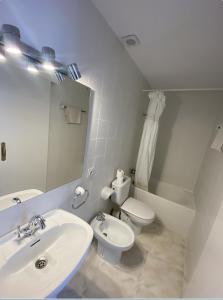 索托格兰德Hotel Las Camelias的一间带水槽、卫生间和镜子的浴室