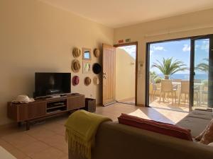 圣港Casa das Pedras Pretas的带沙发和平面电视的客厅