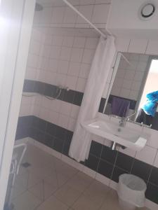 克洛茨Gite de la Draye的一间带水槽和镜子的浴室