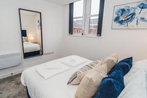 韦克菲尔德VICHY - The Thornhill Delux Apartments的一间卧室配有一张床和镜子