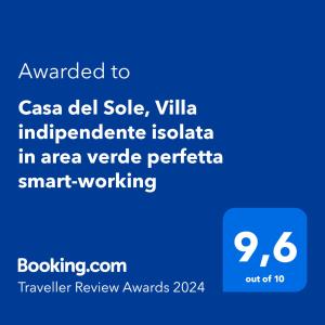 日科德尔格尔福迪艾斯Casa del Sole, Villa indipendente isolata in area verde perfetta smart-working的手机的屏幕,手机的文本被授予casa del sole