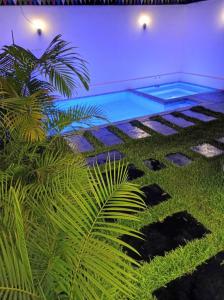 帕拉卡斯Killamoon House Paracas的植物间中的游泳池