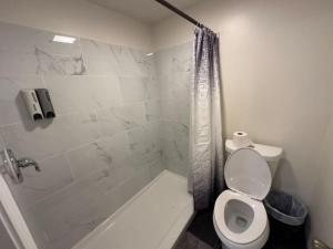 圣地亚哥Walking Distance to The Most Popular Spots in SD的白色的浴室设有卫生间和淋浴。