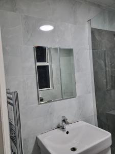 莱斯特Home away from home的白色的浴室设有水槽和镜子