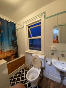 斯劳Briton Room的一间带卫生间、水槽和窗户的浴室