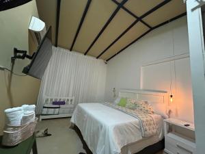 San Vicente de ChucuríHotel La Casa Ovalle的一间卧室配有一张床和一台电视。