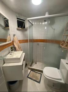 布希奥斯Cabana Bela Vista的浴室配有卫生间、盥洗盆和淋浴。