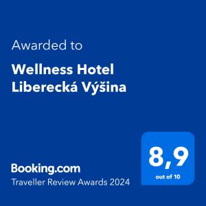 利贝雷茨Wellness Hotel Liberecká Výšina的手机的屏幕,手机的短信是想让酒店健康的