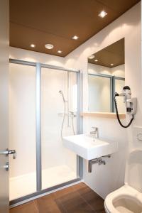 洛桑Rivage Hotel Restaurant Lutry的带淋浴和盥洗盆的浴室