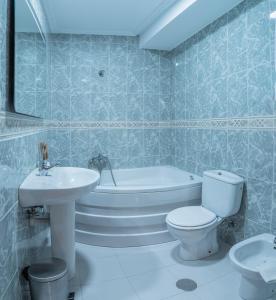 维尔根德尔卡米诺Hostal Julio Cesar的浴室配有卫生间、浴缸和水槽。