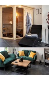EltenNOVO MESTO - Exklusive Wellnesswohnung am Eltenberg mit Sauna & Gym的带沙发和咖啡桌的客厅