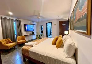 PetkanchéCasa Ekinox的一间酒店客房,配有一张床和一台电视
