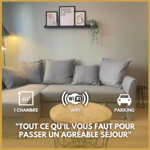 奥尔良Le Cocon Urbain *T2* + Parking的客厅配有一张沙发,并备有防过敏设施。