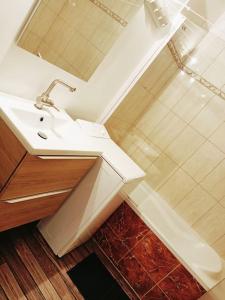 勒布尔热SW - Olympic Games Property Paris Bourget的白色的浴室设有水槽和淋浴。
