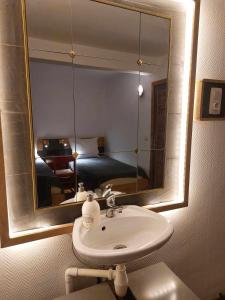 拉罗什-阿登Le Vieux La Roche的一间带水槽和镜子的浴室