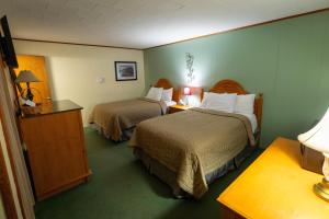 温德姆Jimmy OConnor's Windham Mtn Inn的一间酒店客房,房间内设有两张床