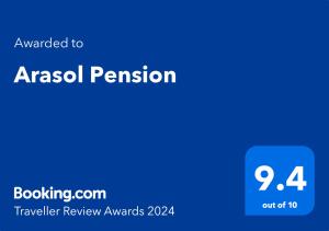 巨济Arasol Pension的蓝色的标志,上面有令人惊叹的文字