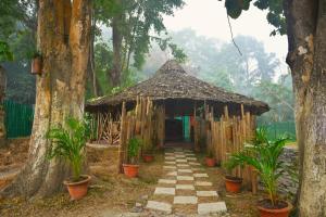 卡齐兰加Gorh Retreat的森林中一条小径的竹屋