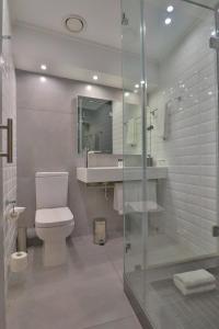约翰内斯堡ONOMO Hotel Johannesburg Sandton的浴室配有卫生间、盥洗盆和淋浴。
