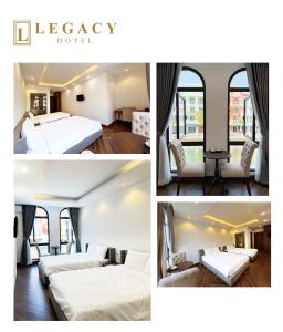 富国Legacy Phú Quốc的酒店房间三张照片的拼贴画