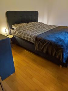 圣尼克劳斯Appartement in St. Niklaus的木地板客房的一张床位