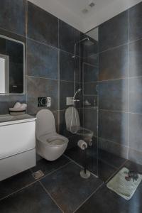 雅典Valeria's Sea View Apartment的浴室配有卫生间、盥洗盆和淋浴。