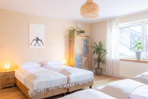 克拉科夫BlissHouse Cracow的一间卧室设有两张床和窗户。