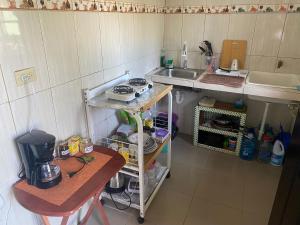 戴维Acogedora vivienda anexa en un barrio tranquilo的一间带水槽和炉灶的小厨房