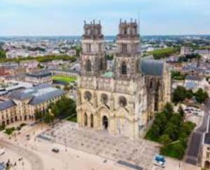 奥尔良Chaleureux appart, proche de La Loire avec parking的一座以城市为背景的古老建筑