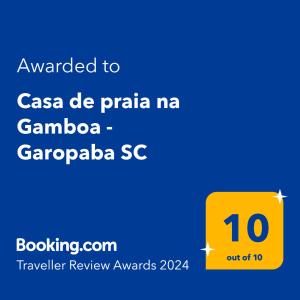 加罗帕巴Casa de praia na Gamboa - Garopaba SC的给casa de praia的文本的手机的截图