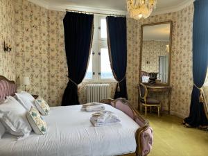 舍内赫特勒斯图弗Chateau Le Prieuré Saumur - La Maison Younan的一间卧室配有一张带镜子的床和窗户