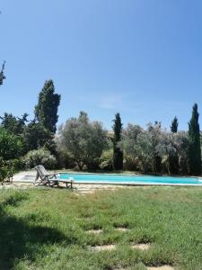 阿尔勒La verdine的一个带长凳的草地游泳池
