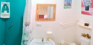 巴伦尼塔Buganvilla Guest House的一间带水槽和镜子的浴室