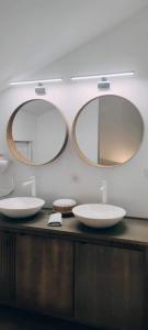 尼翁Coco Marco Hôtel的浴室设有2个水槽和2面镜子