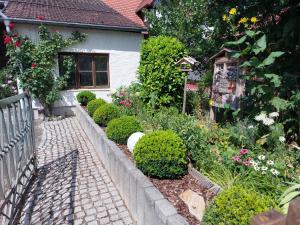 莱茵豪森Kleines Bauernhaus mit nostalgischem Flair的花草园,花草园,房子前