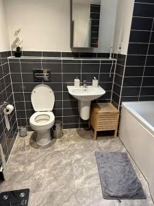 巴尔金Beautiful East London Flat的一间带卫生间和水槽的浴室