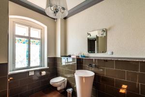 大舍瑙Villa Hänsch Suite 1的一间带卫生间、窗户和镜子的浴室