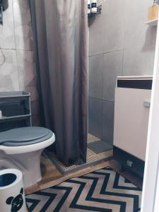 德尔迪阿布罗角Glass的一间带卫生间和淋浴帘的浴室