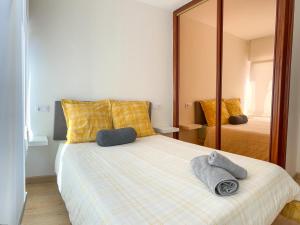 拉雷多Apartamento en Costa de Cantabria, Laredo的一间卧室配有一张带镜子的大床