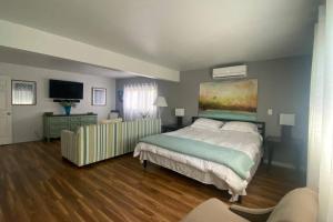 Clearlake OaksDream Catcher Getaway的一间卧室配有一张床和一台平面电视