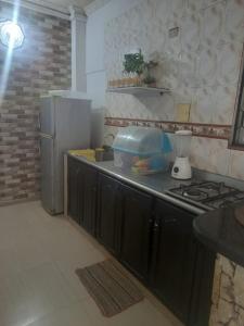 科韦尼亚斯Apartahotel Mar Azul的厨房配有带冰箱和炉灶的台面