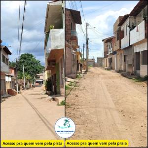 马拉戈日Recanto do Mar- Casa em Maragogi的镇上一条空街道的两张照片